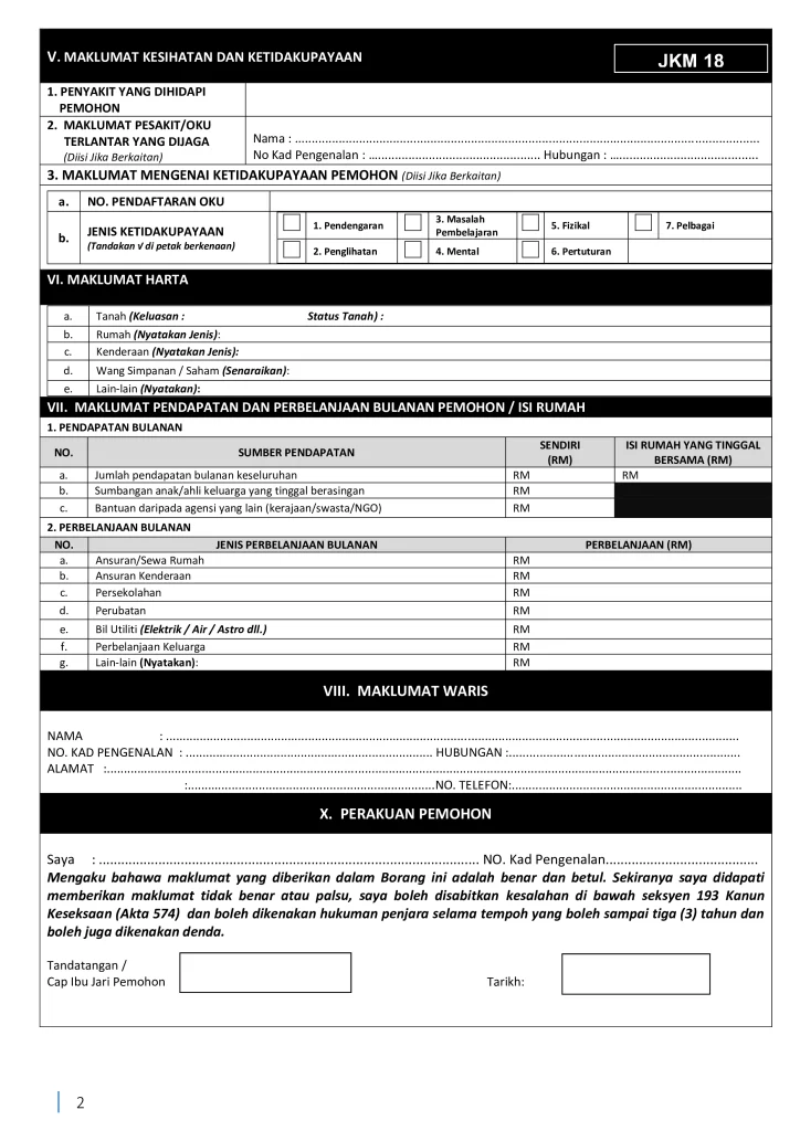 borang permohonan bantuan JKM 2
