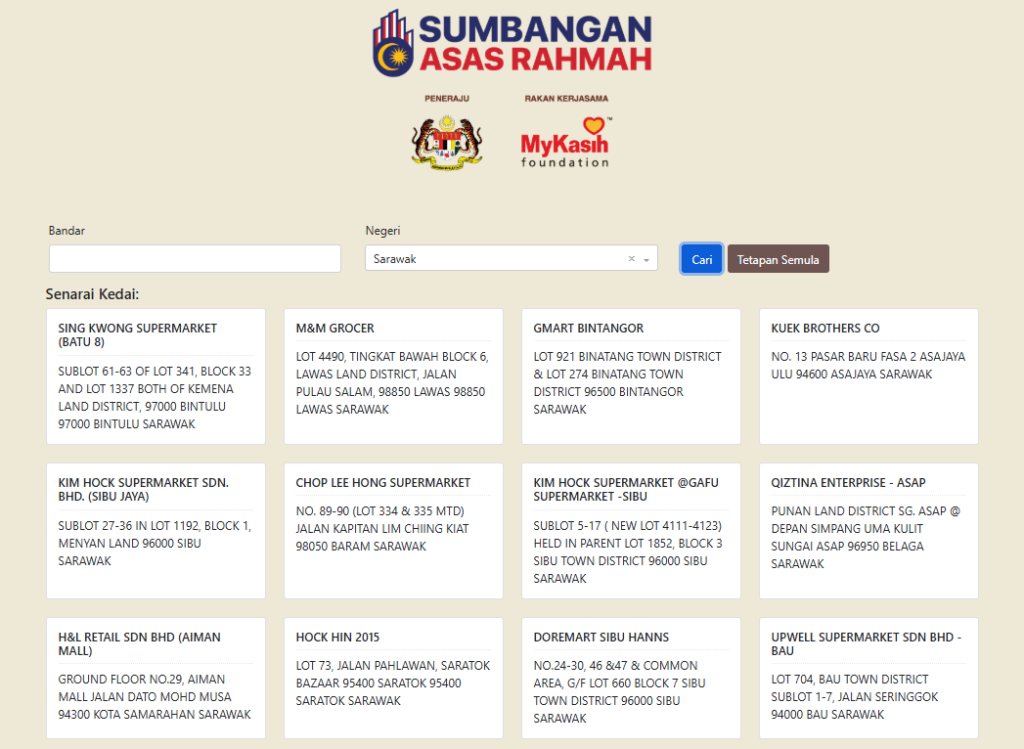 SENARAI KEDAI MYKASIH SARAWAK