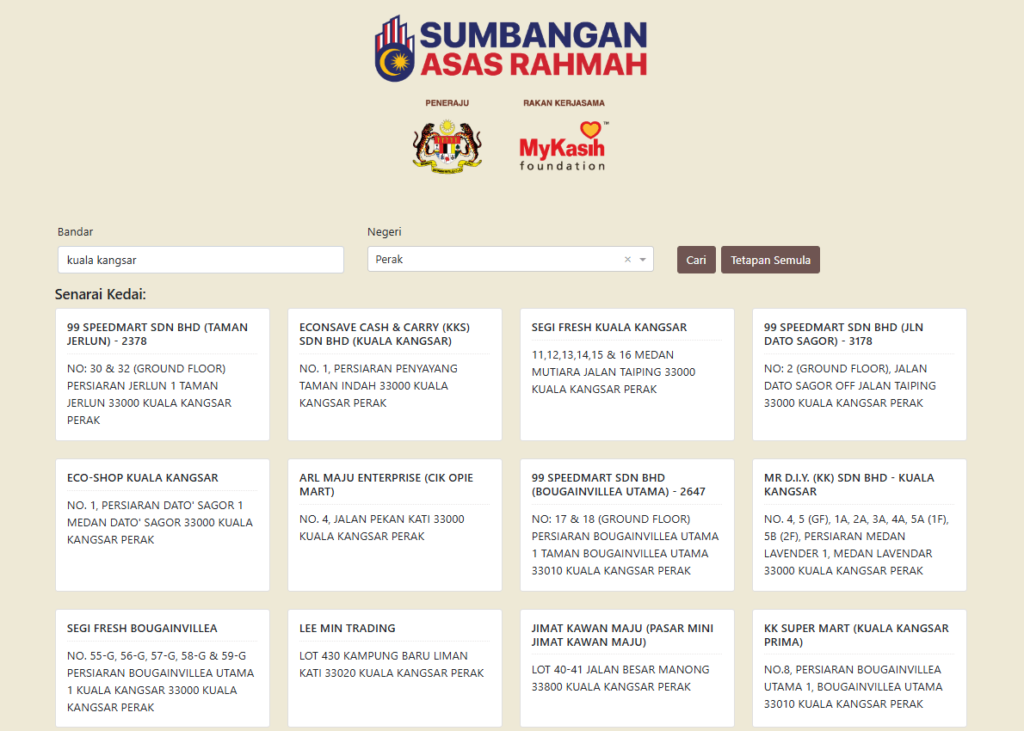 list kedai mykasih perak kuala kangsar