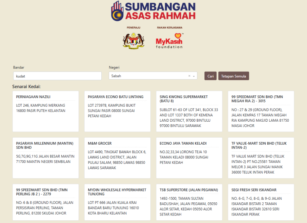 senarai kedai mykasih kedah