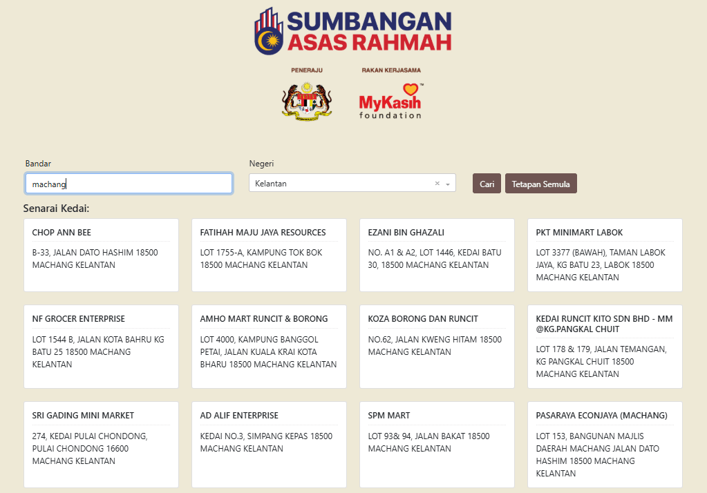 senarai kedai mykasih kelantan machang