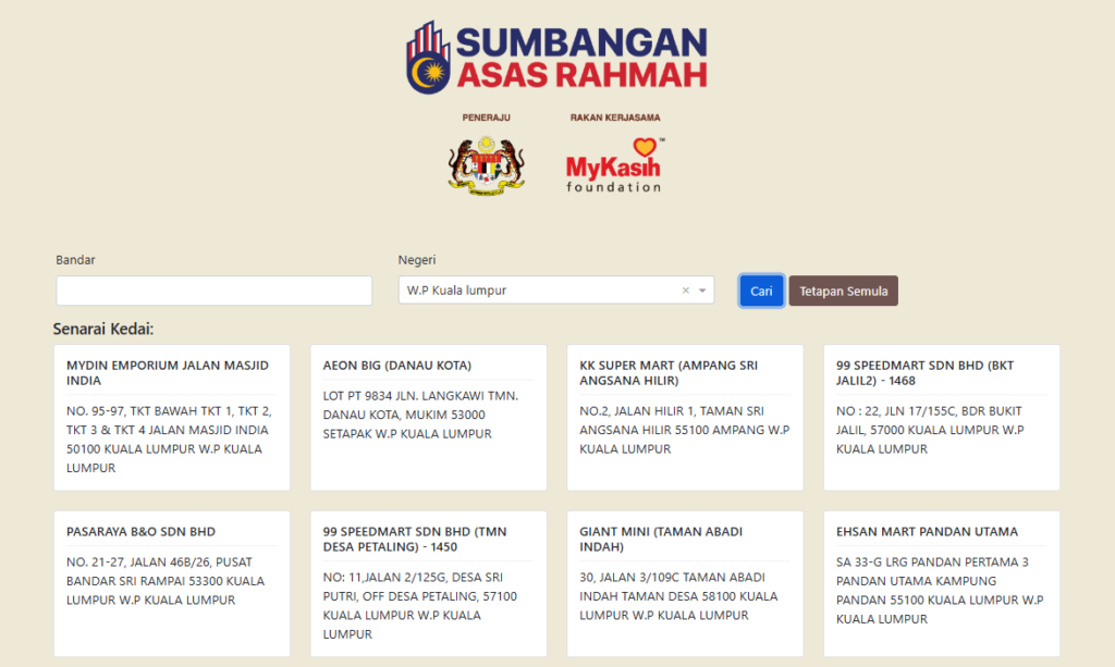 senarai kedai mykasih kuala lumpur