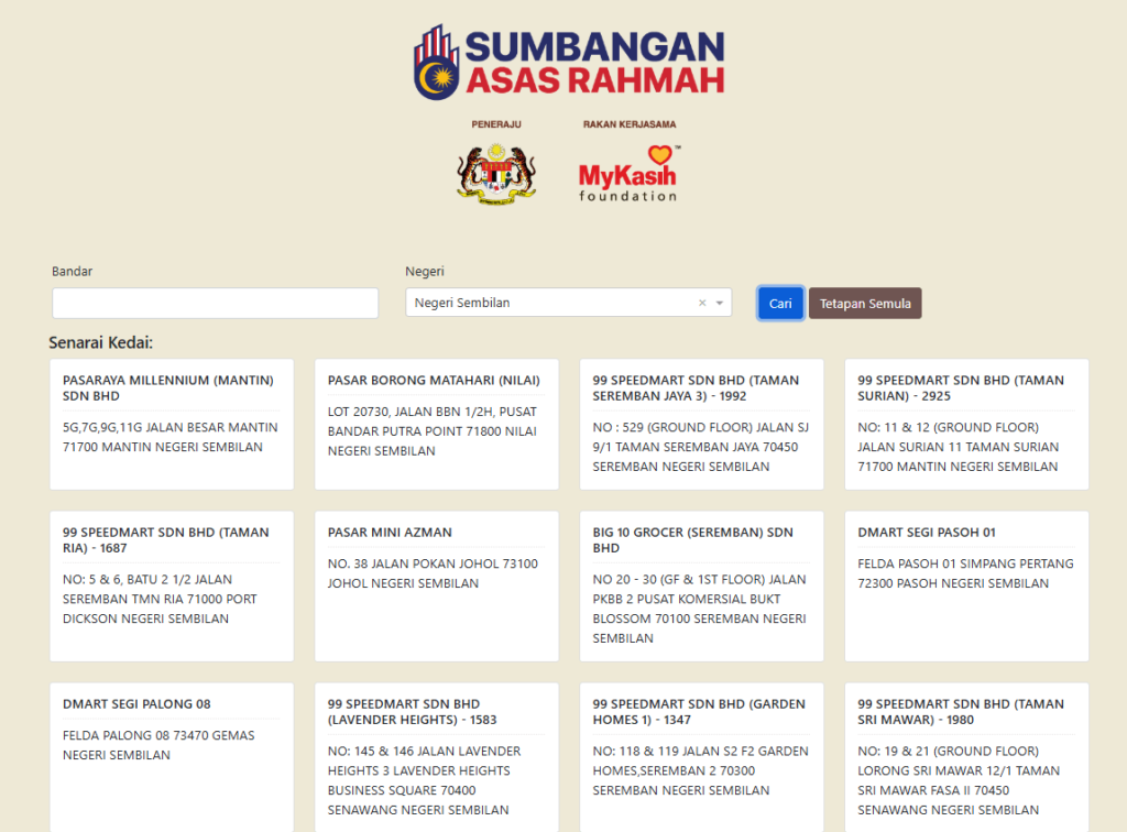 senarai kedai mykasih negeri sembilan