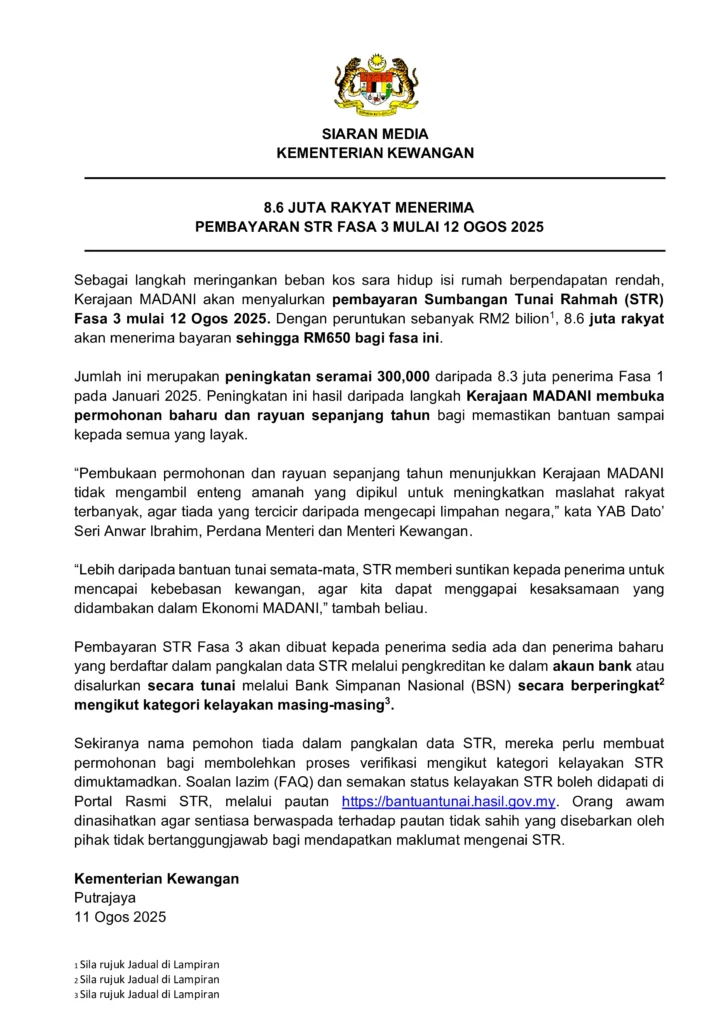 bayaran str fasa 3