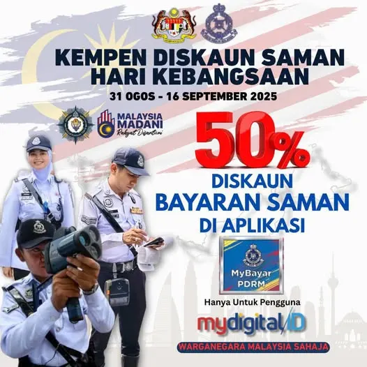Diskaun saman pdrm sempena hari kebangsaan