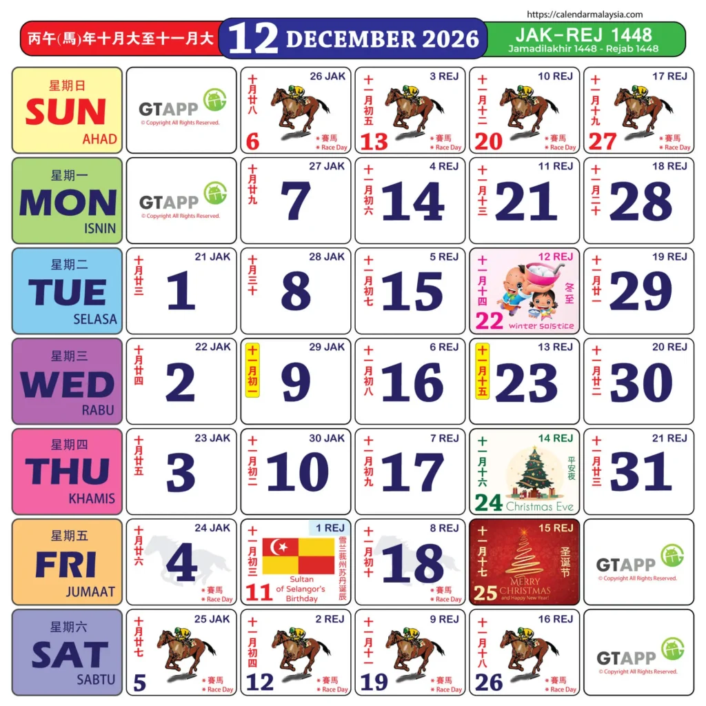 kalendar 2026 disember
