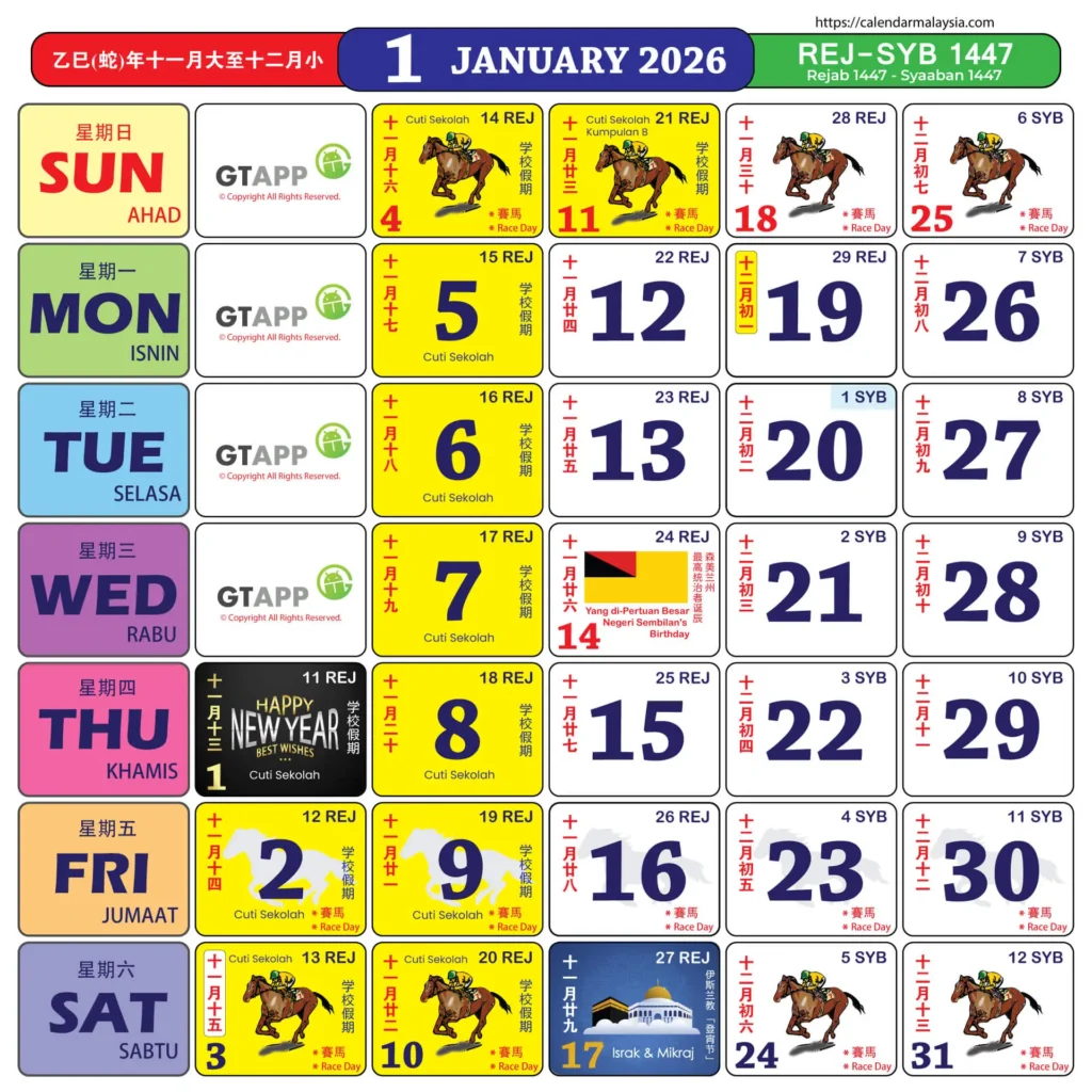 kalendar 2026 januari