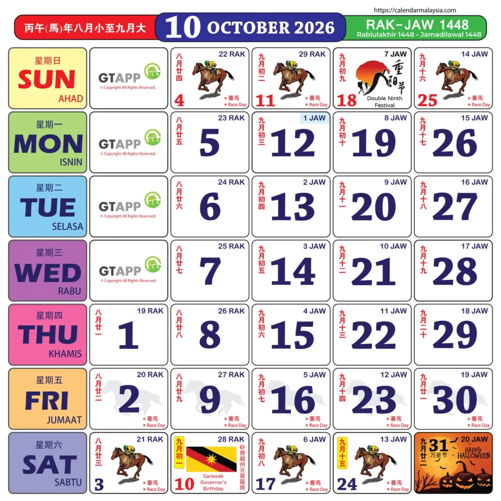 kalendar 2026 oktober